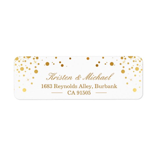 Les confettis modernes d'or pointillent élégant étiquette d'adresse retour