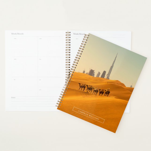 Les déserts | Vue Skyline de Dubaï avec chameaux (Devant avec enveloppe)