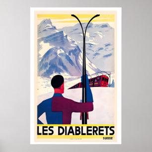 Les Diablerets Suisse Affiche de ski vintage