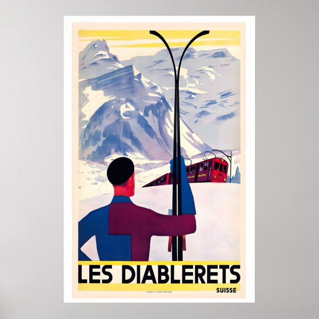 Les Diablerets Suisse Affiche de ski vintage (Devant)