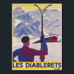 Les Diablerets Suisse Poster de ski Vintage<br><div class="desc">Poster de ski Vintage Les Diablerets Suisse. Affiche Art déco colorée d'un skieur.</div>