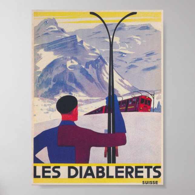 Les Diablerets Suisse Poster de ski Vintage (Devant)