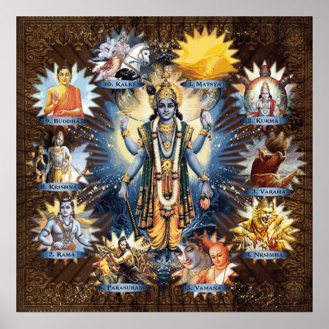 Les Dix Avatars De Vishnu - Impression Cadrée Pers (Devant)