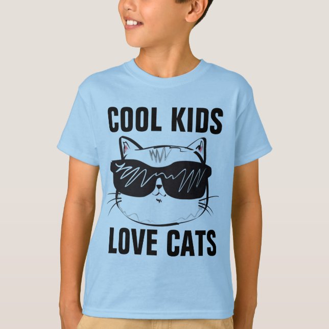 LES ENFANTS COOL AIMENT LES CHATS Cat T-Shirts (Devant)