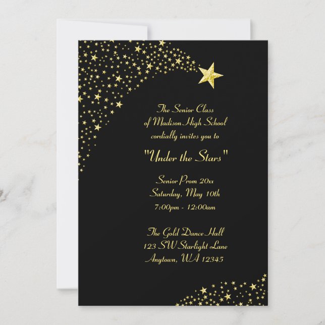 Les étoiles en chute d'or et les invitations forme (Devant)