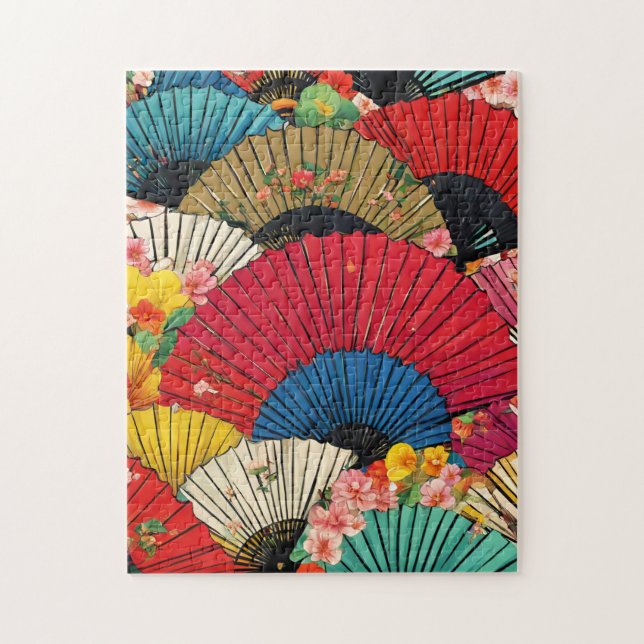Les fans asiatiques chinois en fleurs Puzzle (Vertical)