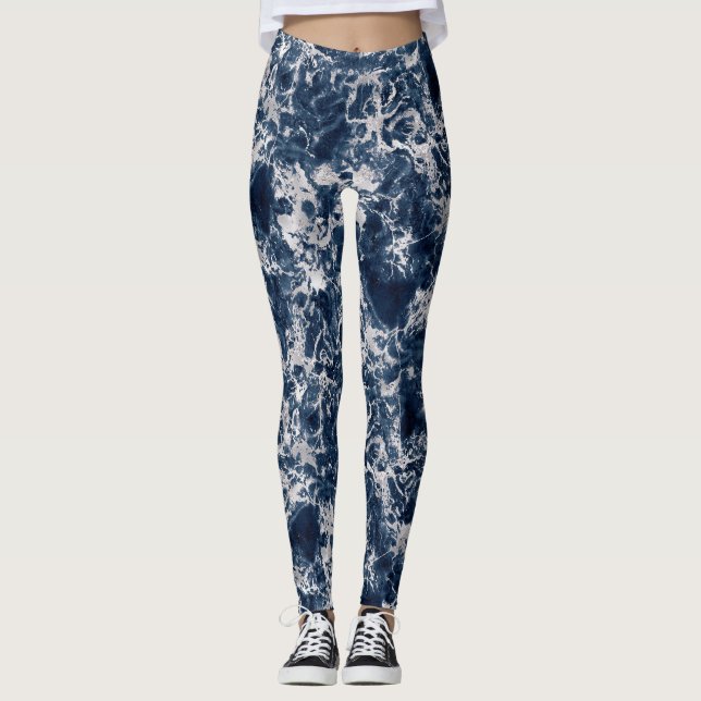 Les femmes de Leggings - Blue and Silver Marble Pa (Devant)