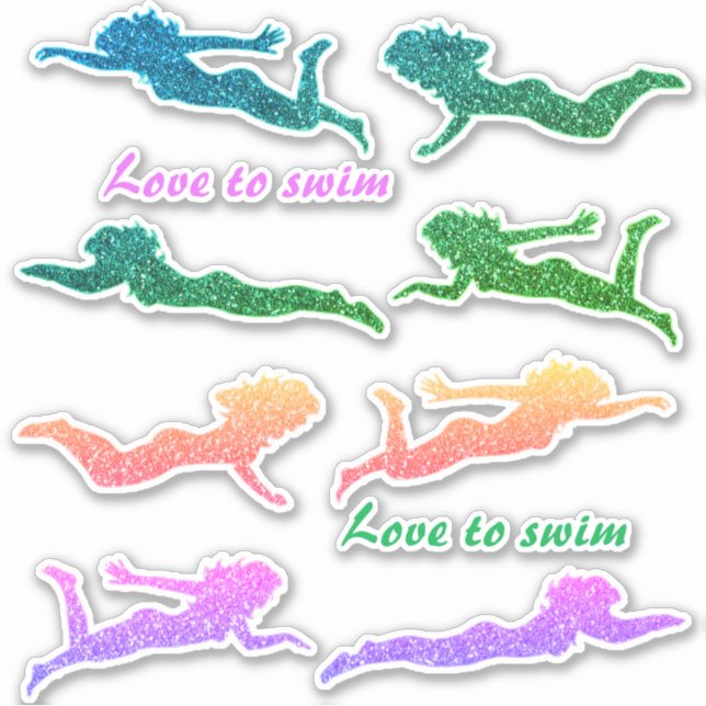 Les filles "Aimez nager" Stickers Sparkly Swimmer! (Devant)