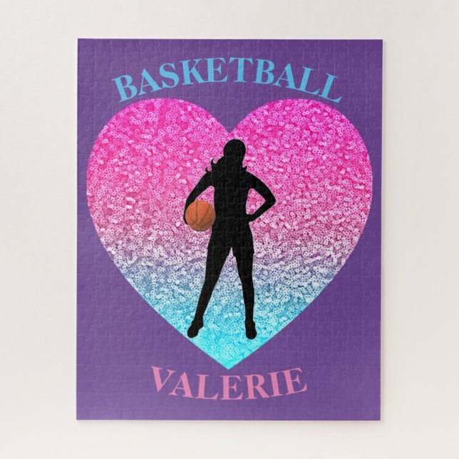 Les filles Basketball Coeur Puzzle personnalisé (Vertical)