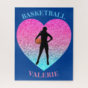 Les filles Basketball Coeur Puzzle personnalisé