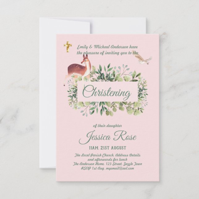 Les filles de cerfs de bois Christening Invitation (Devant)