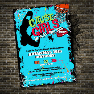 Les Filles Jouent Au Basket-ball Invitation Annive