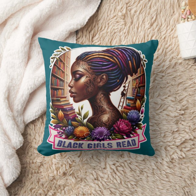 Les filles noires lisent | Coussin décoratif 16x16 (Couverture)