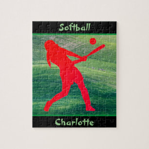 Les filles Softball Batter sur Green Jigsaw Puzzle