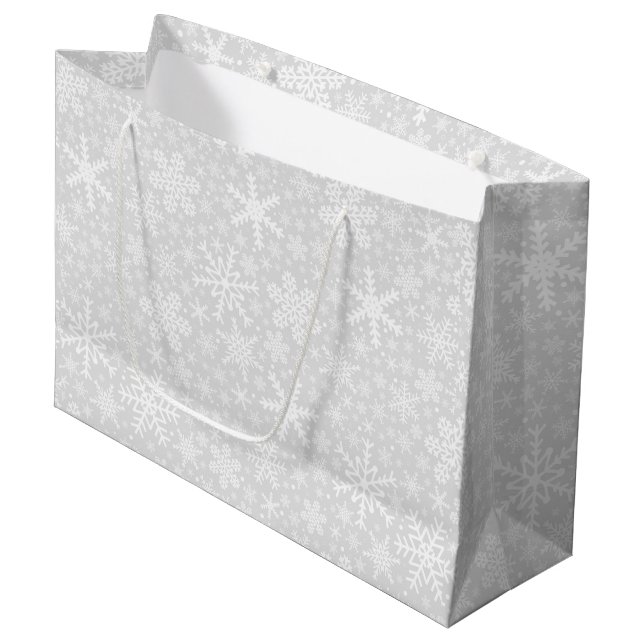 Les flocons de neige en argent | Grand sac cadeau  (Devant Angle)