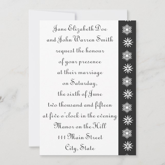Les flocons d'hiver en Faire-part de mariage noir (Devant)