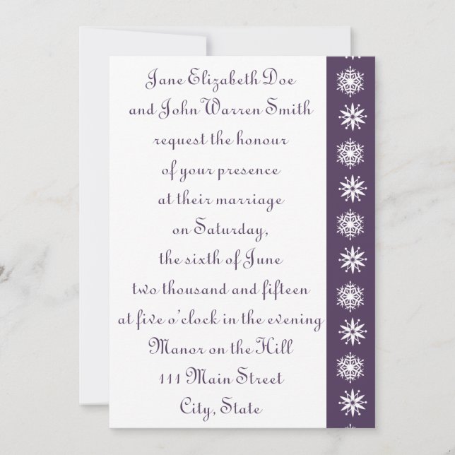 Les flocons d'hiver en Faire-part de mariage viole (Devant)