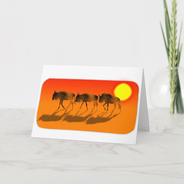 Les gnous au coucher du soleil Carte d'anniversair (Devant)