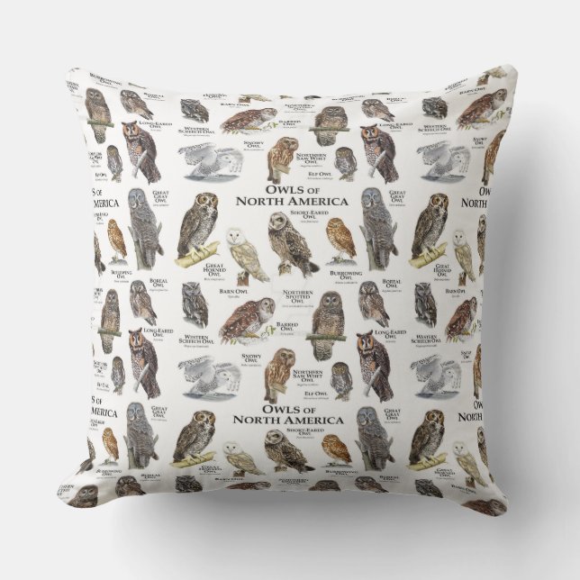 "Les hiboux d'Amérique du Nord" Coussin jeté (Recto)