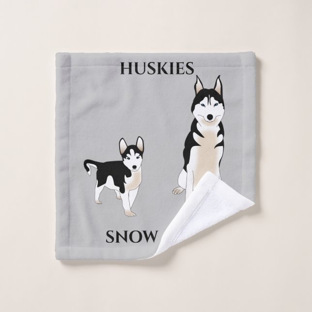 Les Huskies lavent le tissu avec le nom de l'anima (Gant de toilette)
