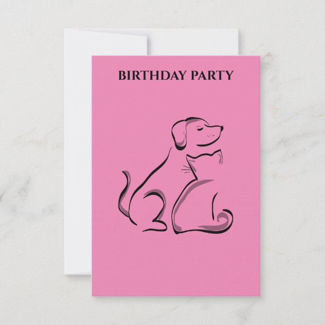 "LES INVITATIONS D'ANNIVERSAIRE CHIEN ET CHAT PERS (Devant)