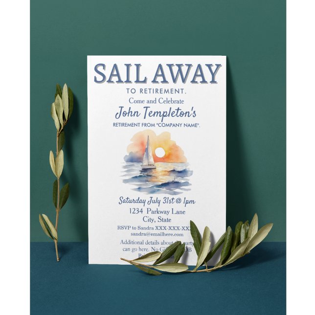 Les invitations de la partie de retraite vole (Sail Away! Sailing Sailboat Retirement party invitations)