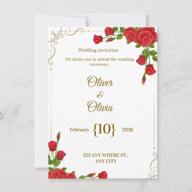 Les invitations de mariage ornées de roses rouges  (Devant)
