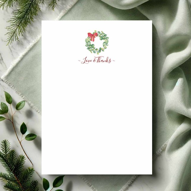 Les jeunes mariés Noël Merci Cartes (Personalized Christmas notecards watercolor wreath art by Victoria Grigaliunas Do Tell A Belle)