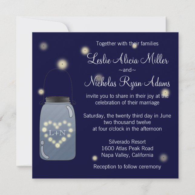 Les lucioles du Faire-part de mariage de Mason Jar (Devant)