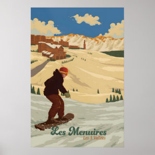 Les Menuires Affiche de voyage pour le snowboard