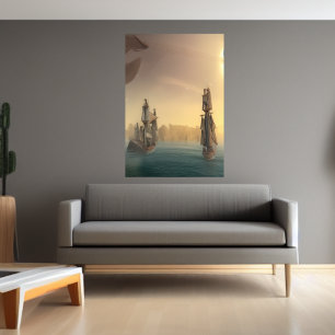 Les navires en mer   AI Art Poster