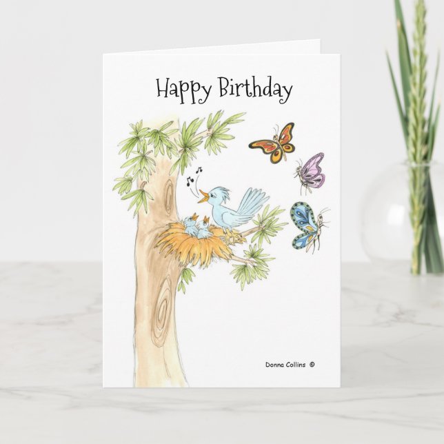 Les oiseaux dans un nid Carte d'anniversaire (Devant)