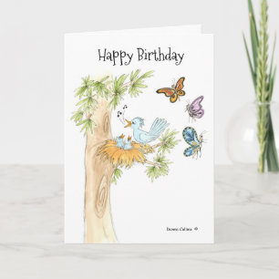 Les oiseaux dans un nid Carte d'anniversaire