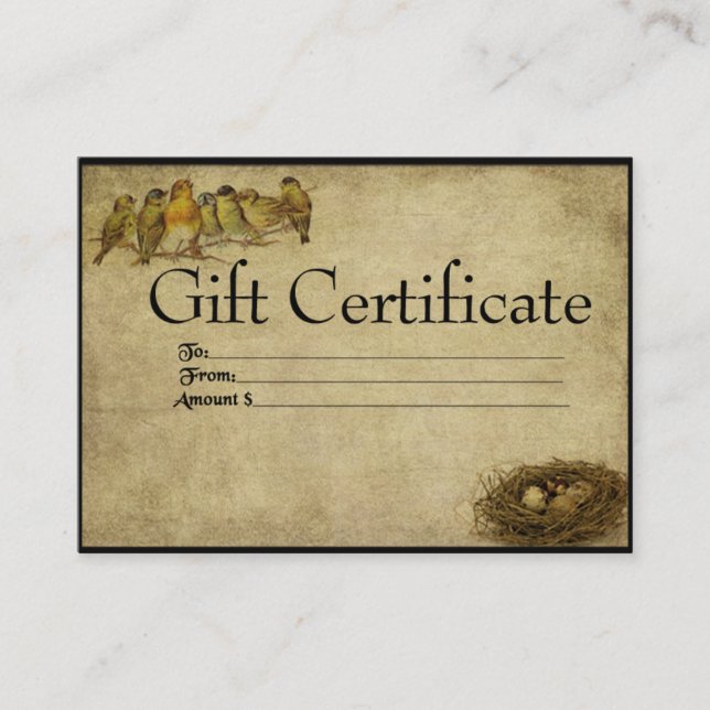 Les Oiseaux Dans Une Carte De Certificat De Cadeau (Devant)