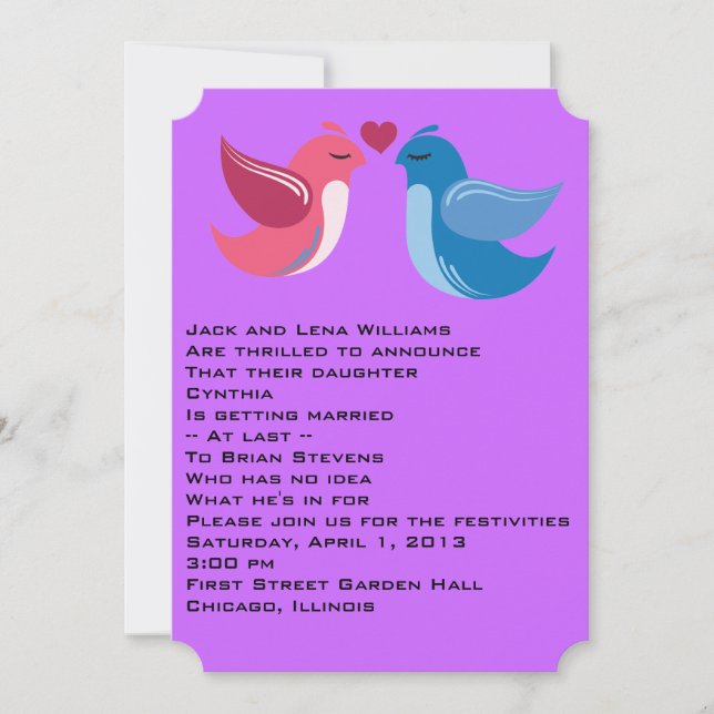 Les oiseaux en amour faire-part de mariage image. (Devant)