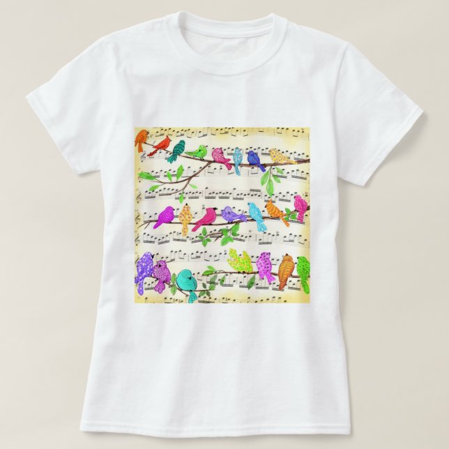 Les oiseaux musicaux colorés T-shirt Printemps (Design devant)