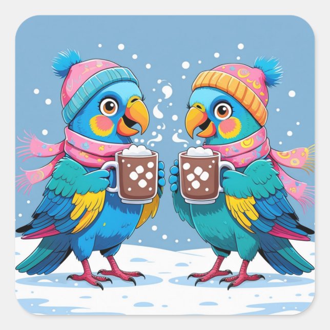 Les perroquets boivent chocolat chaud autocollant (Devant)