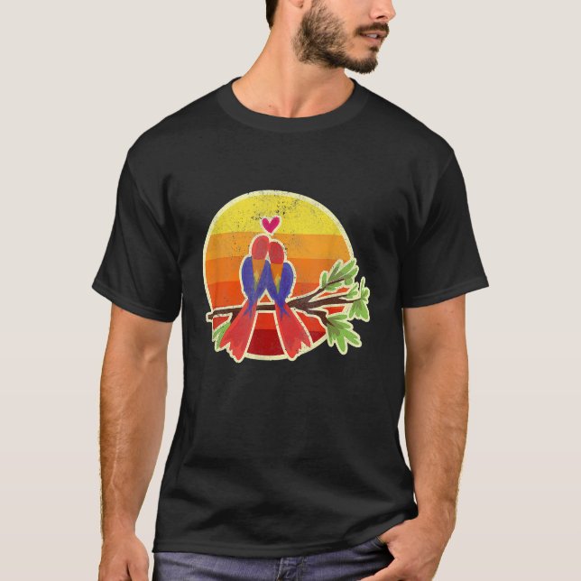 Les perroquets en amour T-shirt coucher de soleil  (Devant)