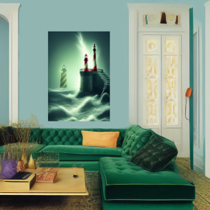 Les phares face à la mer AI Art Poster