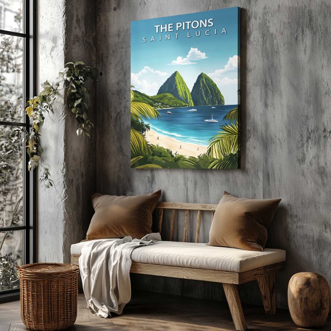 Les Pitons Sainte-Lucie Toile de décoration murale (The Pitons St Lucia Travel Canvas Wall Decor by TinkPrints.)