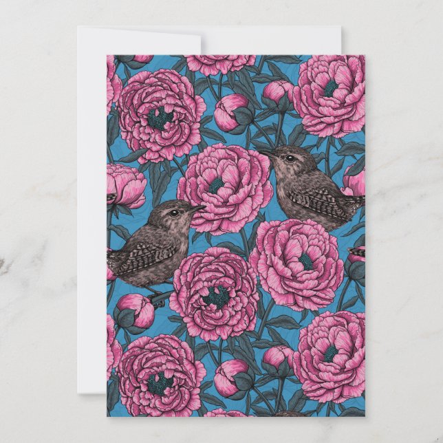 Les pivoines et les brindilles sur le bleu (Devant)