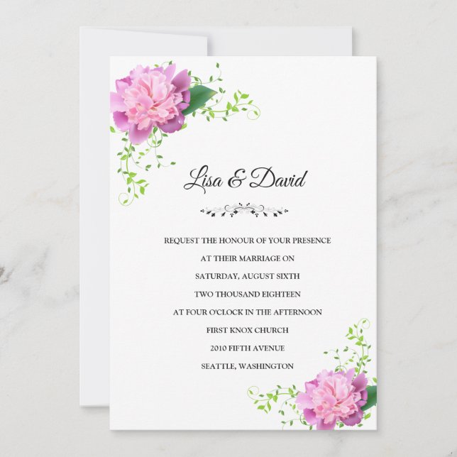 Les pivoines roses faire-part de mariage (Devant)