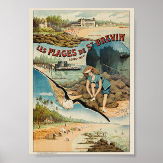 Les Plages de St Brévin France Affiche Vintage 190