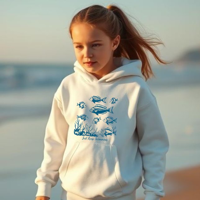 Les Poissons Continuent À Nager (Fishes under Water, Just Keep Swimming Fisherman Style Trend Kids Hoodie Blue)