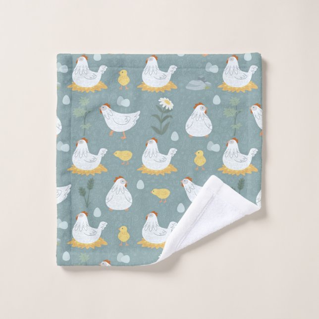 Les poulets rêvent dans la coopérative en Turquois (Gant de toilette)