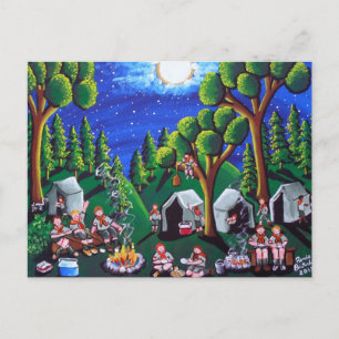 Les Scouts Camp Out Folk Art Cartes postales