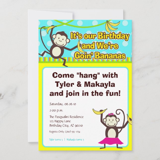 Les singes qui mangent des bananes Invitations d'a (Devant)