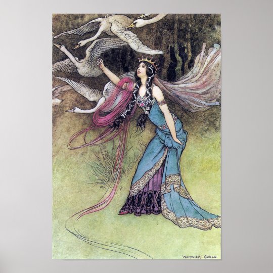 Les six cygnes par l'affiche de Warwick Goble Poster