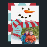 Les souhaits chauds, le Carte photo Snowman<br><div class="desc">Chaleureux souhaits, Carte photo Snowman. carte photo entièrement personnalisable avec des souhaits chaleureux et joyeux texte de Noël. Le design en arrière est un simple pois rouge à deux tons et turquoise/ Des modèles de vacances coordonnés sont disponibles dans notre collection de voeux Chaleureux, Snowman Holiday à MetroEvents sur Zazzle....</div>