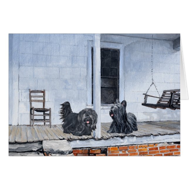 Les terriers de Skye attendent sur le porche (Devant horizontal)